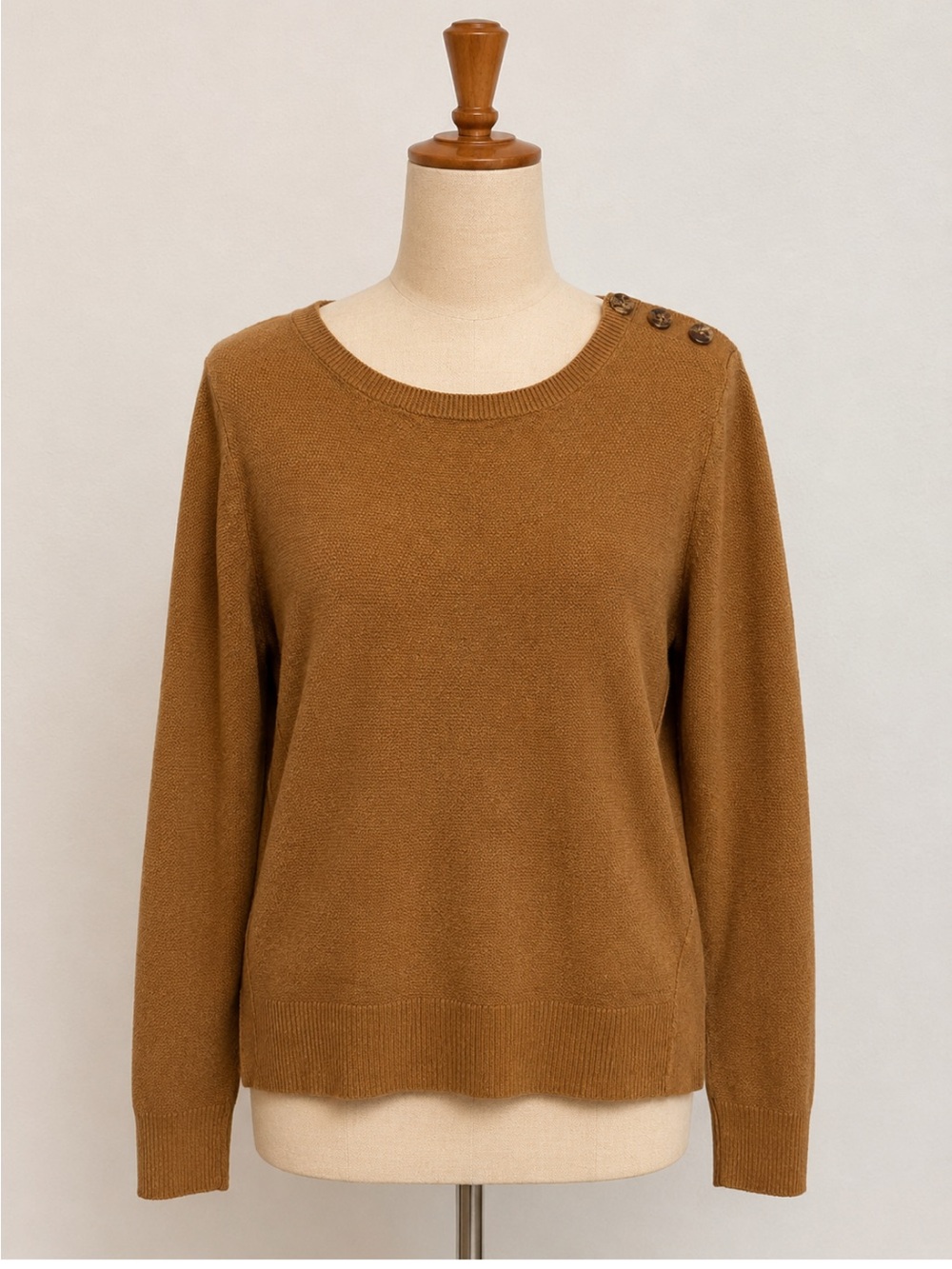 Sigrid Olsen Linen Cotton Camel Button Shoulder Knit Sweater XS